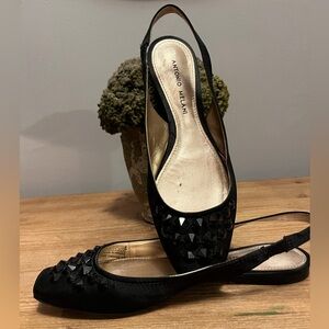 Antonio Melani black flats with gold instep
